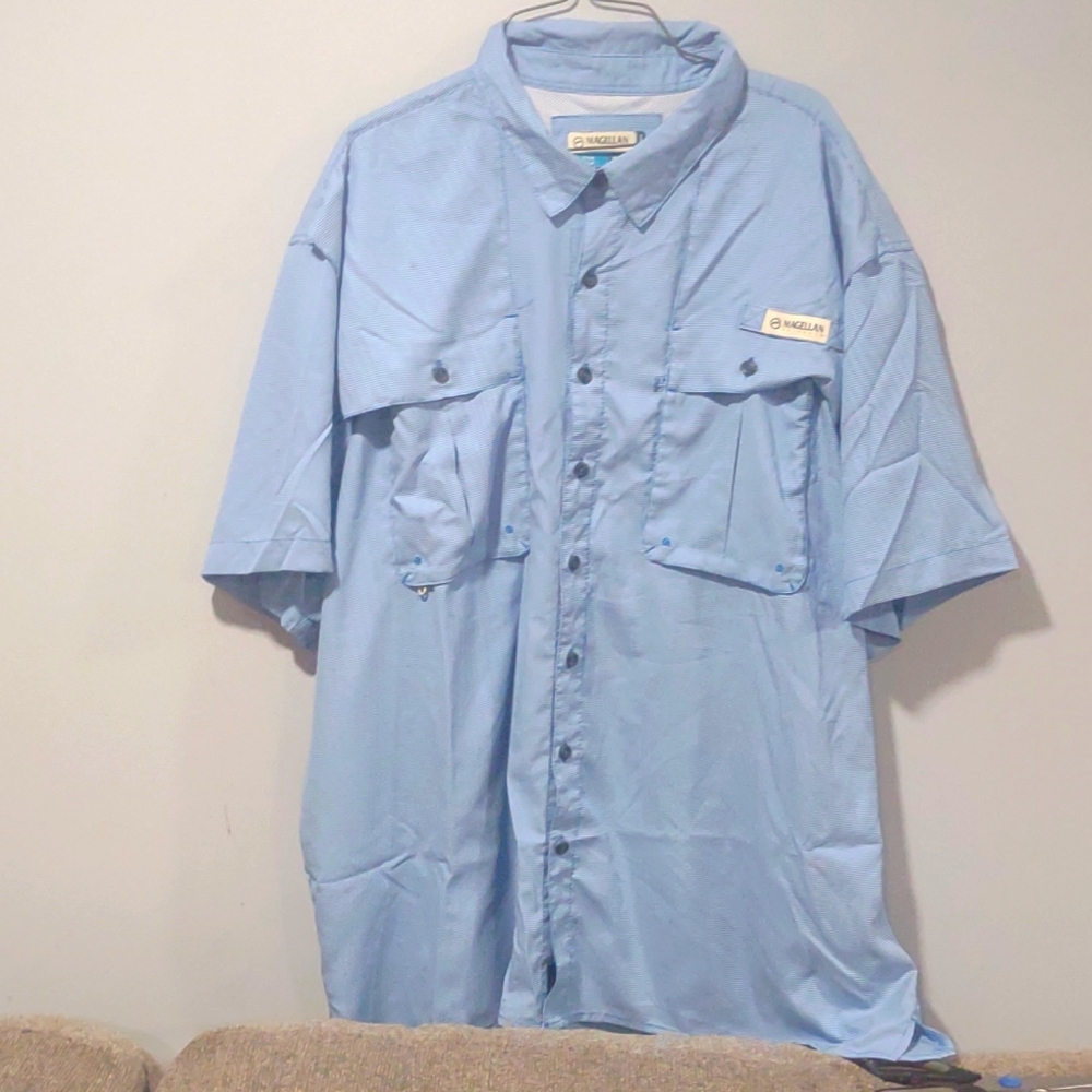 Magellan blue short sleeve fishing button up men's size 2xl